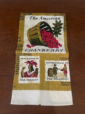 Linen tea towel vintage like new - history of the cranberry